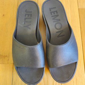Lemon Jelly Black Slides, Size 7, Good condition.